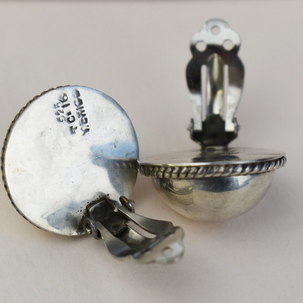 Large sterling silver stud clip on earrings , statement 90s vintage jewelry - Picture 7 of 7